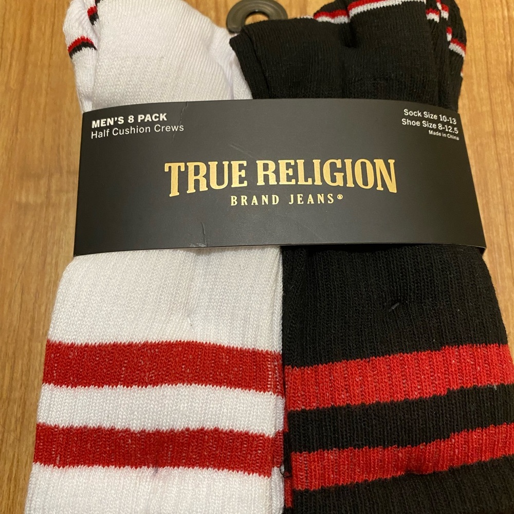 True Religion Men's Athletic Socks 8 Pack - Black, White, and Red